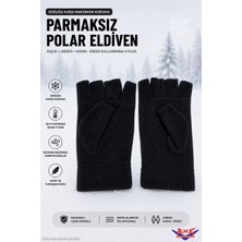 Axe Sportswear Unisex Kışlık Siyah Parmaksız Polar Eldiven Bileği Lastiksiz Manşetli Termal Sıcak Tutan Yumuşak Dokulu Kesik Yarım Parmak Eldiven