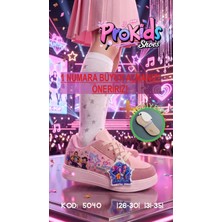Prokids Işıklı Kız Çocuk Okul Ayakkabısı - Baskılı ve Aksesuarlı Rahat Sneaker + Çorap Hediye