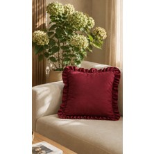 YUNUSOĞLU HOME 1 Adet Bordo Fırfırlı Dekoratif Kırlent Kılıfı %100 Pamuk 45X45 cm