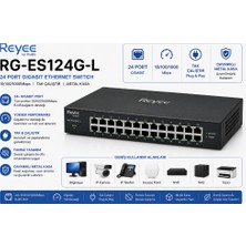 Reyee RG-ES124G-L 24 Portlu, 10/100/1000 Gigabit, Tak Çalıştır, Çelik Kasa.