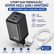 Schitec 65W Gan 3 Çıkışlı Hızlı Şarj Başlığı ve 67W Usba To Lightning ve Hızlı Şarj Kablosu Hediye