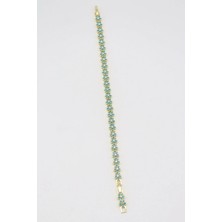 Bade Jewelry Vip 14K Gold Ortası Taş Detaylı Mavi Çiçek Tasarım Kararmaz Çelik Şık Bileklik 17+2 cm