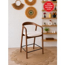 Silla Kollu Yılan Bar Sandalyesi Teddy Krem Kumaş Ceviz Ahşap Ada Sandalye