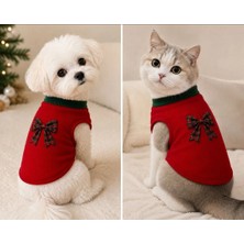 Kedi Köpek Kıyafeti Kırmızı Polar Fıyonk Baskılı Sweatshirt