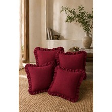 YUNUSOĞLU HOME 4’lü Bordo Fırfırlı Dekoratif Kırlent Kılıfı %100 Pamuk 45X45 cm