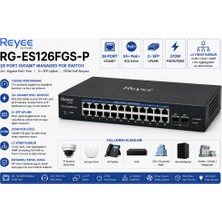 Reyee RG-ES126FGS-P 26 Portlu, 10/100 Fast Ethernet, Tak Çalıştır Swıtch, 2 Gigabit Uplink, 1combo,