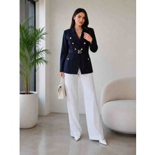Gülcan Butik Lacivert Altın Düğme Detaylı Blazer Ceket