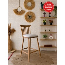 Silla Yıldız Bar Sandalyesi Teddy Krem Kumaş Naturel Ahşap Ada Sandalye