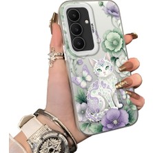 HONTINGA Samsung Galaxy S25 Fe ile Uyumlu Kılıf Silikon Kenar Sert Arka Kamera Koruyucu Basitlik Anti Düşme Kamera Sevgili Çift Kılıf Kedili Kılıf Desen Couple Telefon Kılıfı K1-1788