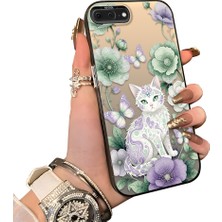HONTINGA iPhone 8 Plus ile Uyumlu Kılıf Silikon Kenar Sert Arka Kamera Koruyucu Basitlik Anti Düşme Kamera Sevgili Çift Kılıf Kedili Kılıf Desen Couple Telefon Kılıfı K1-1788