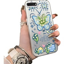 HONTINGA iPhone 8 Plus ile Uyumlu Kılıf Silikon Kenar Sert Arka Kamera Koruyucu Basitlik Anti Düşme Kamera Sevgili Çift Kılıf Kelebek Desen Couple Telefon Kılıfı K1-1791