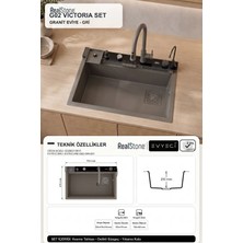 Real Stone RealStone Victoria Set A02 Gri Akıllı Granit Mutfak Evyesi 75,5 x 47 cm