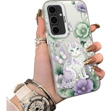 HONTINGA Samsung Galaxy S24 Fe ile Uyumlu Kılıf Silikon Kenar Sert Arka Kamera Koruyucu Basitlik Anti Düşme Kamera Sevgili Çift Kılıf Kedili Kılıf Desen Couple Telefon Kılıfı K1-1788