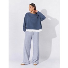 Tena Kadın Füme Bisiklet Yaka Kol Etek Ucu Süprem Detaylı Modal Sweatshirt