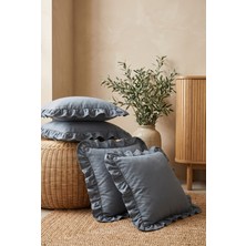 YUNUSOĞLU HOME 4’lü Antrasit Fırfırlı Dekoratif Kırlent Kılıfı %100 Pamuk 45X45 cm