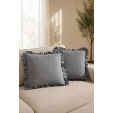 YUNUSOĞLU HOME 2’li Antrasit Fırfırlı Dekoratif Kırlent Kılıfı %100 Pamuk 45X45 cm