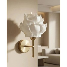 Maison Avf Dekor Yapay Eva Gül Üst Beyaz-Metal Eskitme Gold Kablosuz Pilli Ledli Duvar Aydınlatması Aplik