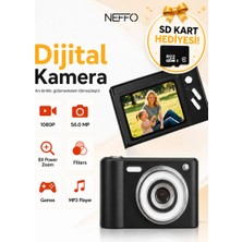 Neffo Retro Dijital Kamera 56MP Çocuk Öğrenci Fotoğraf Makinesi Sd Kart 8x Zoom Hafif Kompakt Tasarım