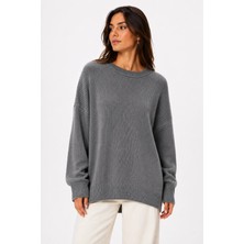Vadon 1039 Kadın Salaş Yumuşak Dokulu Oversize Basic Triko Kazak Antrasit