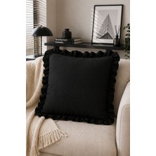 YUNUSOĞLU HOME 1 Adet Siyah Fırfırlı Dekoratif Kırlent Kılıfı %100 Pamuk 45X45 cm