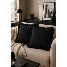 YUNUSOĞLU HOME 2’li Siyah Fırfırlı Dekoratif Kırlent Kılıfı %100 Pamuk 45X45 cm
