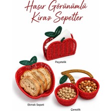 Rosie Hasır Görünümlü Kiraz Sepet Seti – Ekmek Sepeti, Çerezlik ve Peçetelik 3’lü Set