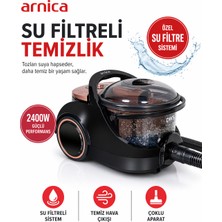 Arnica 2400 Watt Güçlü Motorlu Turbo Başlıklı Hepa 13 Alerjik Filtreli Su Filtreli Süpürge, Yüksek Emiş Gücü Performansı + Tiftik Cihazı