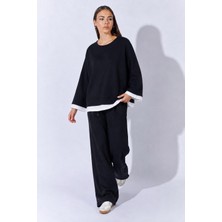 Tena Kadın Siyah Bisiklet Yaka Kol Etek Ucu Süprem Detaylı Modal Sweatshirt