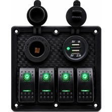 Labarka 4'lü Switch Panel USB + Çakmaklık Yeşil LED'li