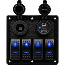 Labarka 4'lü Switch Panel USB + Çakmaklık Mavi LED'li