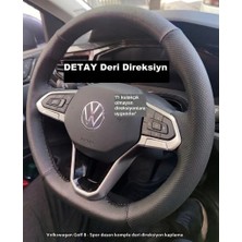 İskender Oto Aksesuar Direksiyon Kılıfı Golf 8-Polo-Toureg-passat-caddy MANUEL 2024 Noktalı Sport Siyah Dikiş Detay direksiyon
