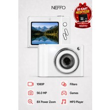 Neffo Retro Dijital Kamera | 8x Zoom Hafif Kompakt Çocuk Öğrenci Fotoğraf Makinesi (Sd Kart Hediyeli)
