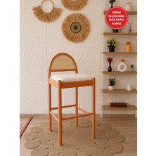 Silla Nova Bar Sandalyesi Teddy Krem Kumaş Hasırlı Naturel Ahşap Ada Sandalye