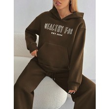 Macklin Unisex Kadın Erkek Healty For Yazı Baskılı Oversize 3 Iplik Kapüşonlu Hoodie ve Baggy Eşofman Altı