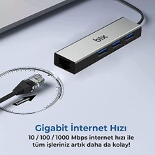 Başcılar BX06HB USB 3.0, 1000MBPS Güvenilir Kablolu Ağ Bağlantısı, 3 Portlu Çoklayıcı Hub Windows 10, 8.1, 8,