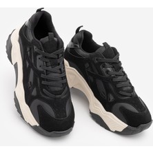 Marjin Kadın Sneaker Kalın Taban Bağcıklı Spor Ayakkabı Pizen Siyah