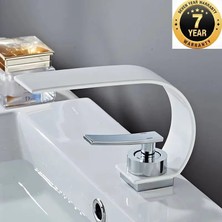 İthal Faucet Banyo Lavabo Bataryası Beyaz/Krom Şelale Yeni 7 Yıl Garantili Ithal Orjinal Ürün.