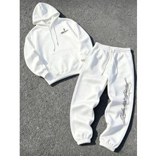 Macklin Unisex Kadın Erkek Gothıc Letter Yazı Baskılı Oversize 3 Iplik Kapüşonlu Hoodie ve Jogger Eşofman Altı