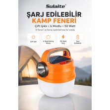Sulaite HB-V70 50W Solar ve USB Şarjlı Kamp Feneri – Çift Işıklı 6 Modlu LED El Feneri, Sos ve Acil Durum Işığı