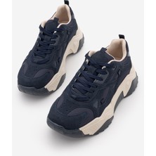 Marjin Kadın Sneaker Kalın Taban Bağcıklı Spor Ayakkabı Pizen Lacivert