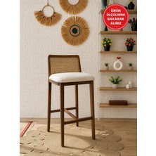 Silla Ross Bar Sandalyesi Teddy Krem Kumaş Hasırlı Ceviz Ahşap Ada Sandalye