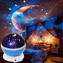 Bak Gel Al 360° Dönen Yıldızlı Gökyüzü Projektör Gece Lambası USB Bağlantılı Renk Değiştiren Atmosfer Işığı (Mavi)