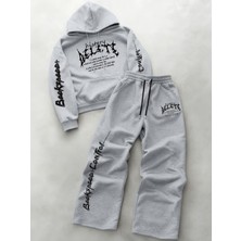 Macklin Unisex Kadın Erkek Delete Yazı Baskılı Oversize 3 Iplik Kapüşonlu Hoodie ve Baggy Eşofman Altı