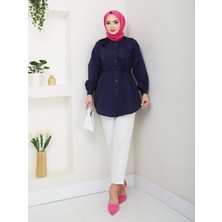 Nevayla Moda Tasarım Detay Bağlamalı Gömlek - Lacivert / Ü102