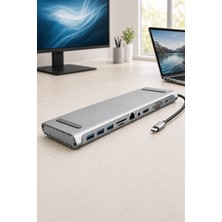 Anunnaki 11IN1 Çoklayıcı Type-C 3.1 To 4K HDMI VGA USB-C Ethernet USB Çoklayıcı SD Kart Okuyucu Çevirici Hub