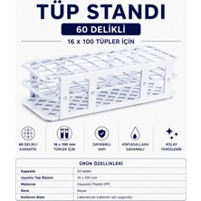 Labolist Tüp Standı  - Tüp Sporu - 60 Delikli- 16x100 mm Tüpler İçin - Beyaz