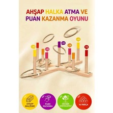 Farbu Oyuncak Ahşap Halka Atma ve Puan Kazanma Oyunu–16 Parça Eğitici Eğlenceli Halat Halkalı Bahçe ve Ev Oyunu