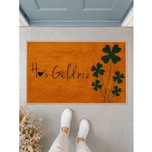 Suare Concept Yonca Desenli Kalp Detaylı Hoş Geldiniz Kapı Önü Paspası 40X60 cm - Yıkanabilir Kaymaz Taban Paspas