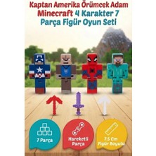 Farbu Oyuncak Kaptan Amerika Spiderman Minecraft 4 Karakter 3 Aksesuar 7 Parça Çocuk Figür Oyun Seti