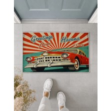 Suare Concept Retro Klasik Araba Desenli Havana Cuba Kapı Önü Paspası 40X60 cm - Yıkanabilir Kaymaz Taban Paspas